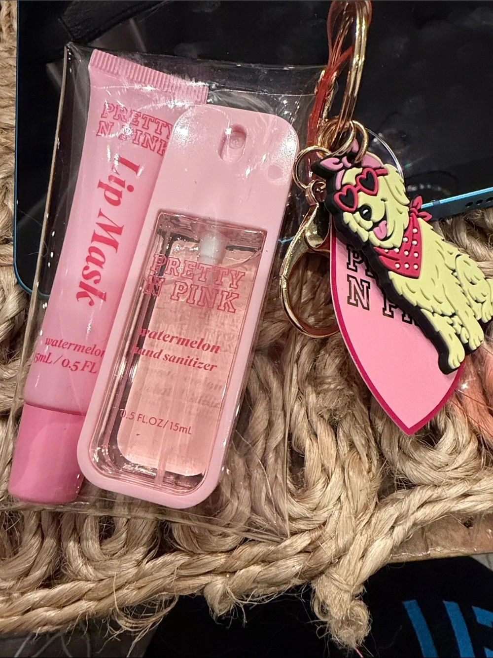 Watermelon Lip Mask & Hand Sanitizer Pink key chain great stocking stuffer  nwt